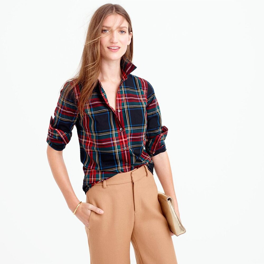 J Crew Women's Perfect Shirt in Stewart Plaid, 00P